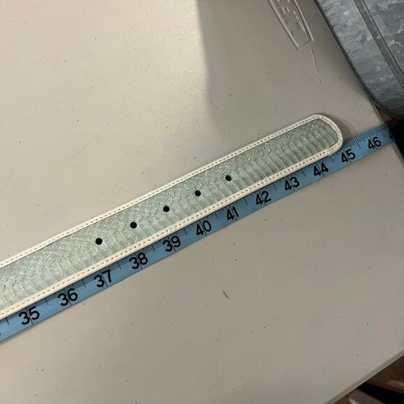 Anne Klein 90s Blue Snake Skin Genuine Leather Chunky Silver Buckle Belt Size XL - Picture 8 of 9